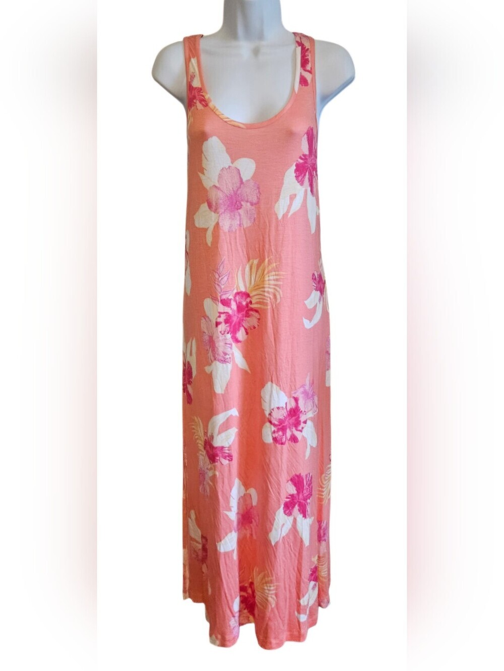 0075 Tommy Bahama Relax Tropical Floral Maxi Dress Peach Island Resort Medium